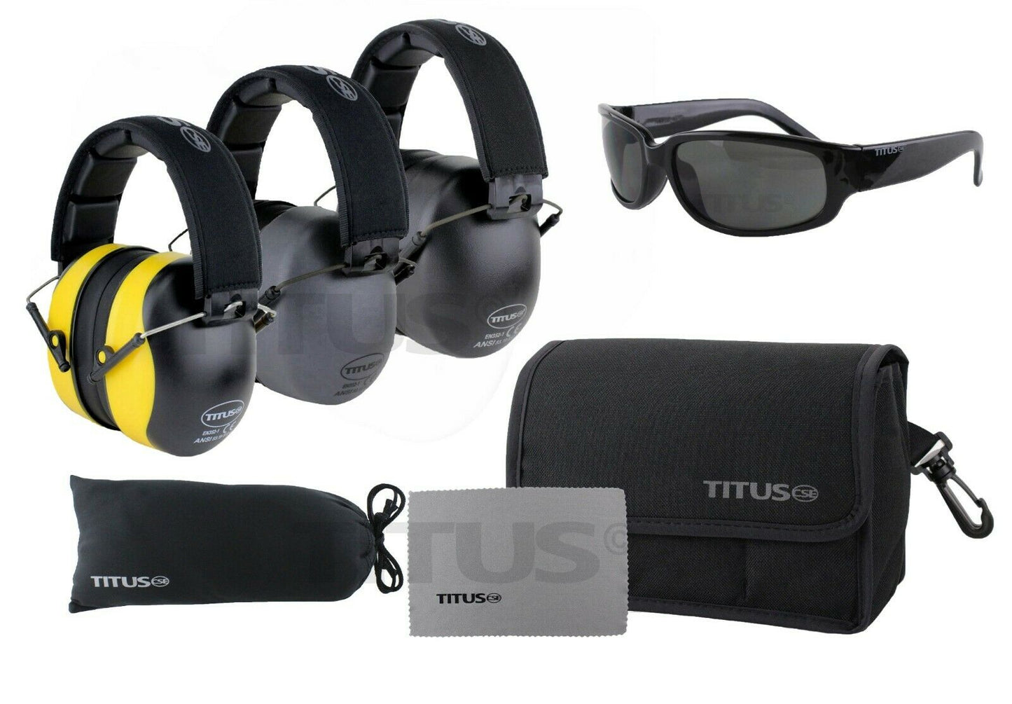 TITUS Oynx 37 34 NRR Safety Earmuff & Glasses Combos w/ Pouches Noise Reduction