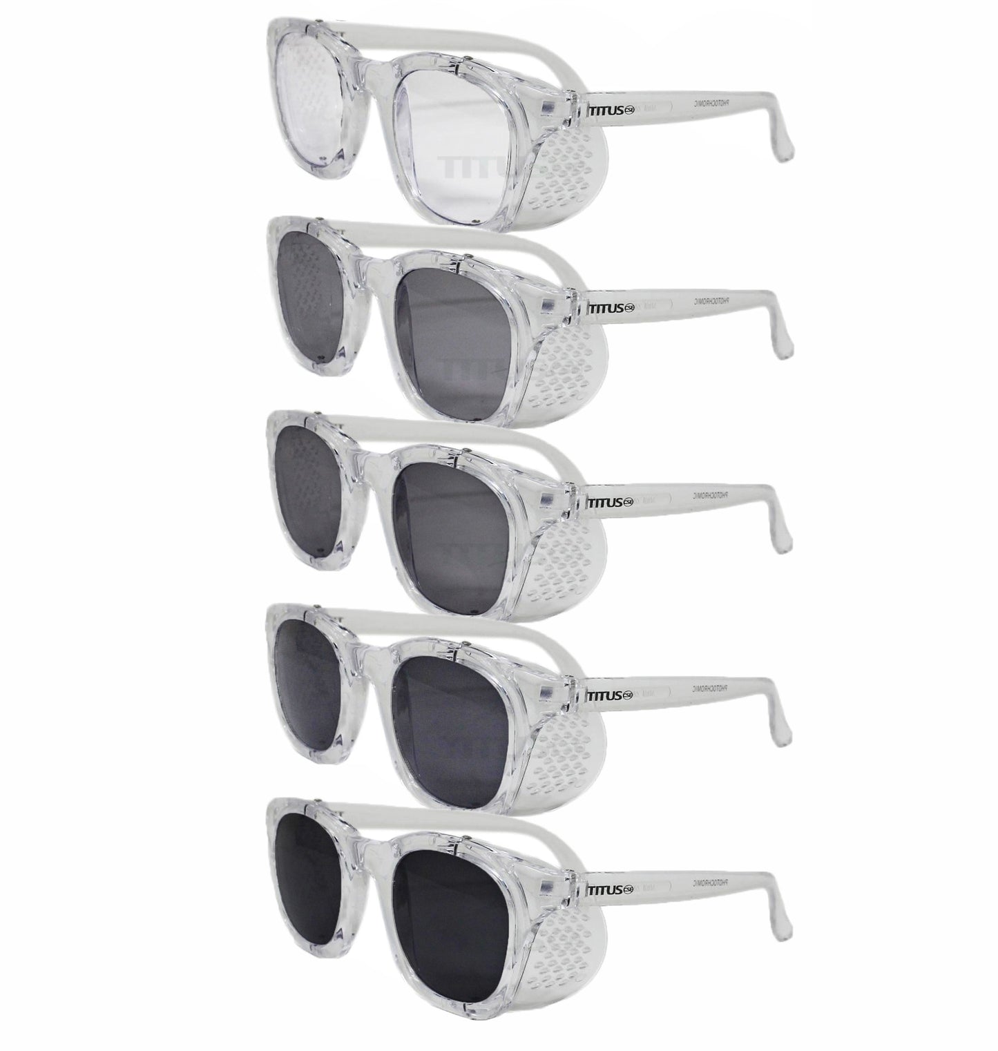 TITUS G12 Retro Style ANSI Z87 Photochromatic Safety Glasses with Folding Side Shields & Case
