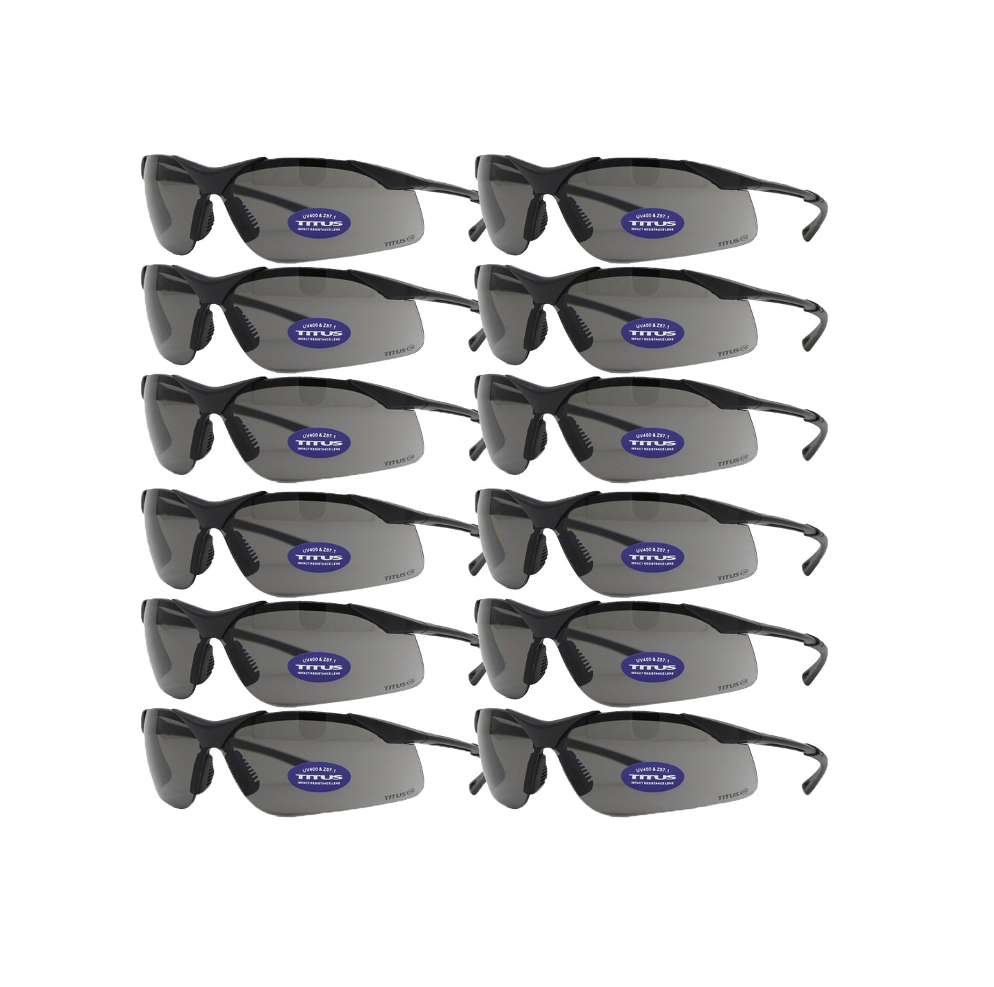 BULK ORDER - 12 PACK TITUS G28  SMOKE Sport Safety Glasses Exceeds ANSI Z87.1 & Z80.3 Standards
