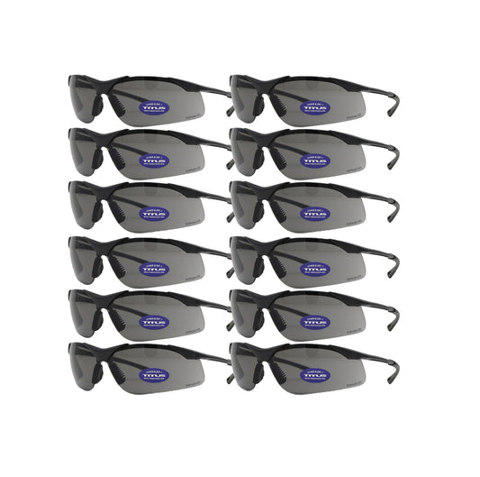BULK ORDER - 12 PACK TITUS G28  SMOKE Sport Safety Glasses Exceeds ANSI Z87.1 & Z80.3 Standards