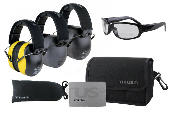 TITUS Oynx 37 34 NRR Safety Earmuff & Glasses Combos w/ Pouches Noise Reduction