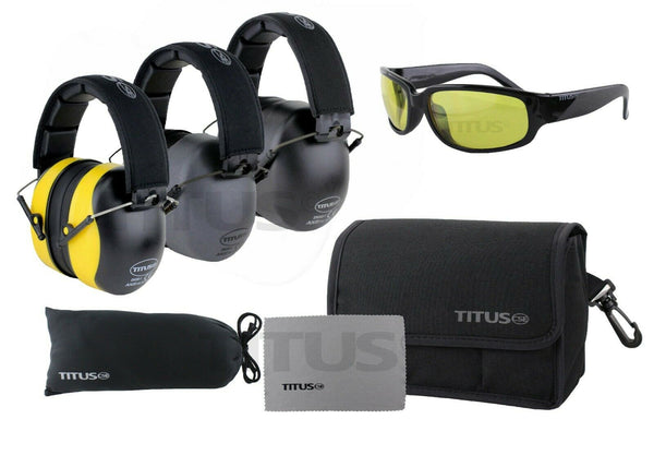 TITUS Oynx 37 34 NRR Safety Earmuff & Glasses Combos w/ Pouches Noise Reduction